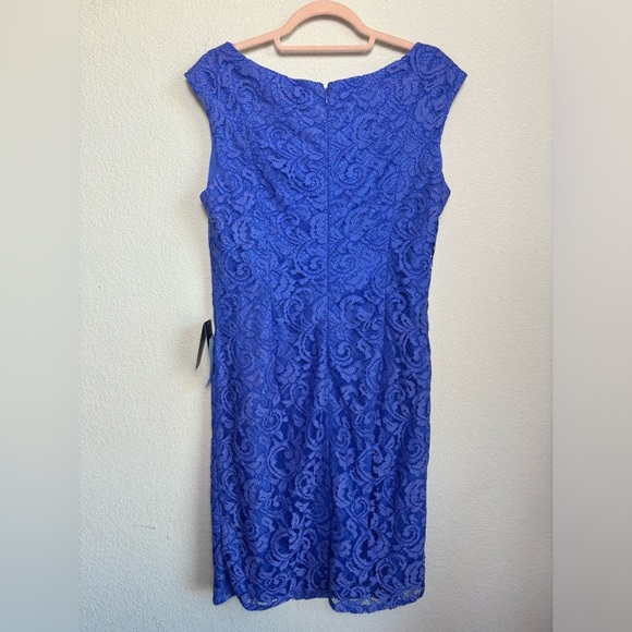 NWT Adrianna Papell Cobalt Blue Lace Overlay Knee Length Sheath Dress 12 - Picture 9 of 11